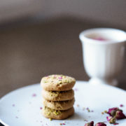 Cardamom pistachio cookies with rose petals